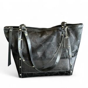 Coach Black Signature Lurex Studded Tote Shoulder bag